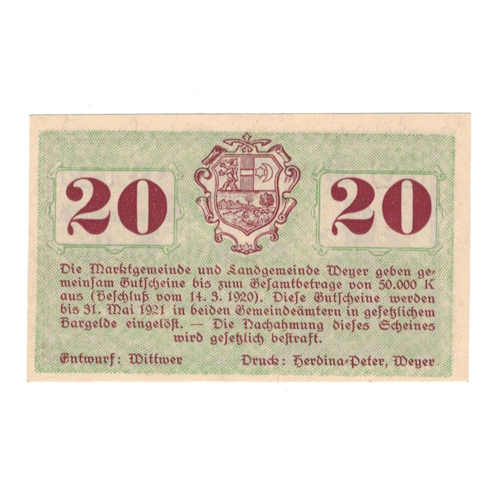 Banknote, Austria, Weyer Markt und Weyer Land O.Ö. Marktgemeinde und