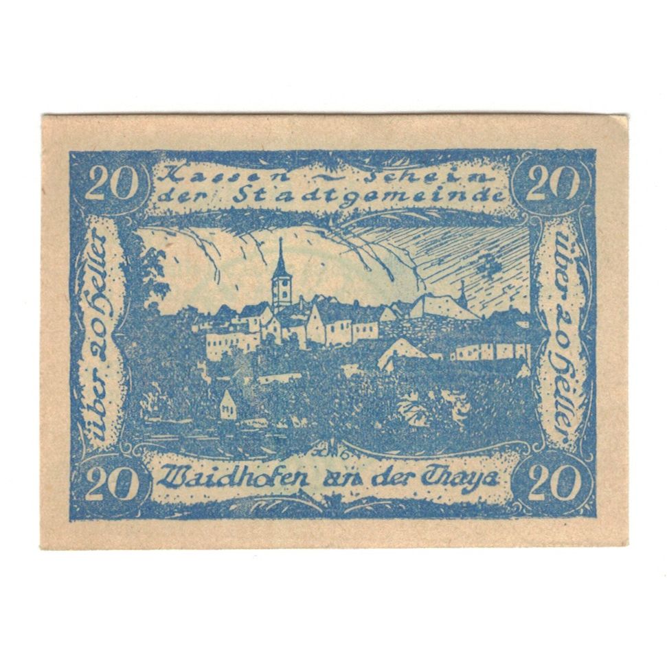 Banknote, Austria, Waidhofen An Der Thaya N.Ö. Stadtgemeinde, 20 Heller, texte