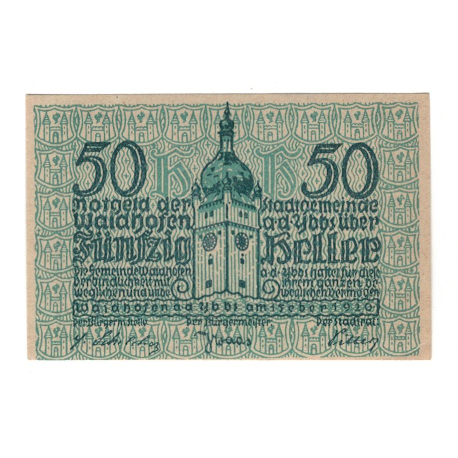 Banknote, Austria, Waidhofen An Der Ybbs N.Ö. Landgemeinde, 50 Heller, texte 1