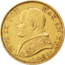 ITALIAN STATES, 20 Lire, 1866, Roma, KM #1382.2, AU(50-53), Gold, 6.44
