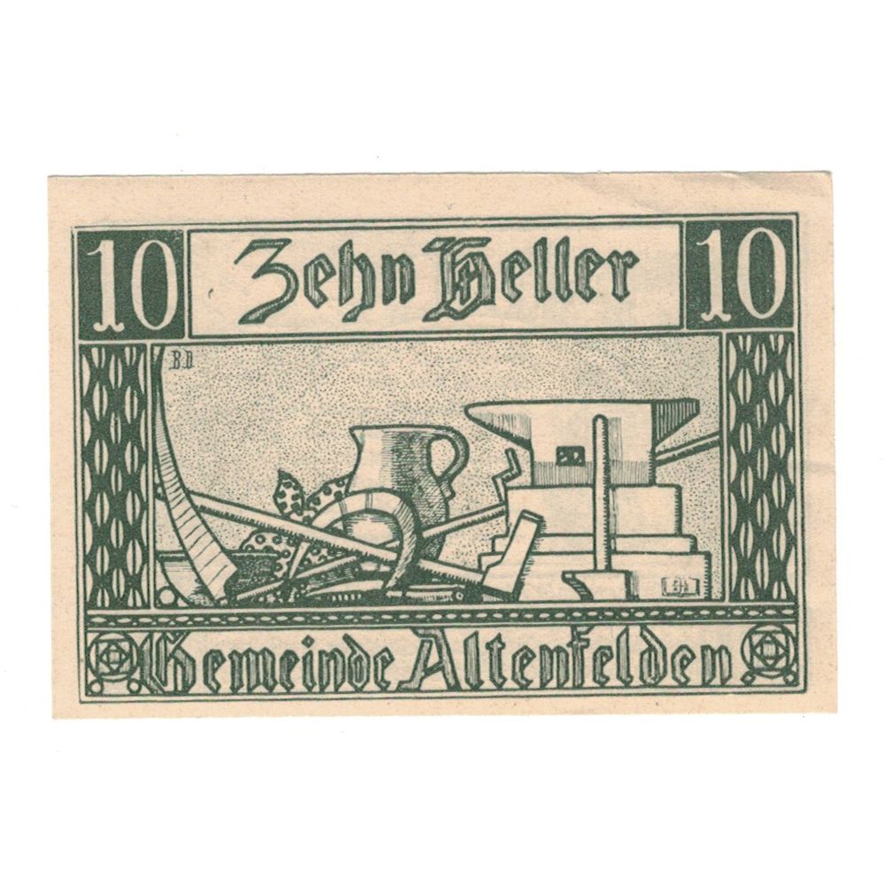 Biljet, Oostenrijk, Altenfelden O.Ö. Gemeinde, 10 Heller, Texte, 1920