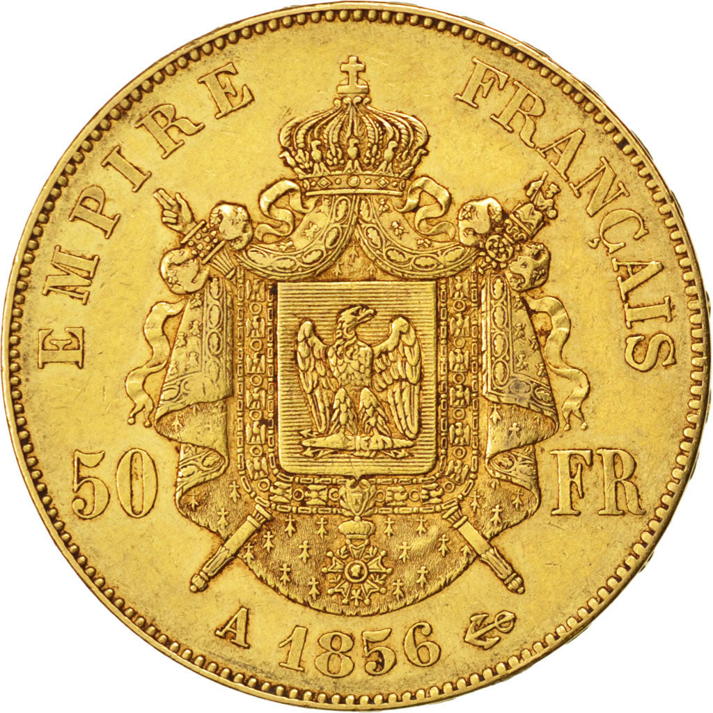 Francia, Napoleon III, Napoléon III, 50 Francs, 1856, Paris, BB+, Oro, KM:78...