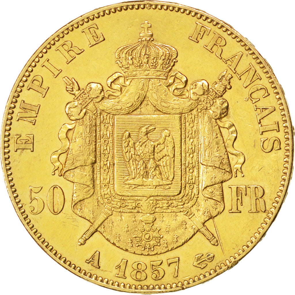 FRANCE, Napoléon III, 50 Francs, 1857, Paris, KM #785.1, AU(50-53), Gold, Gadour