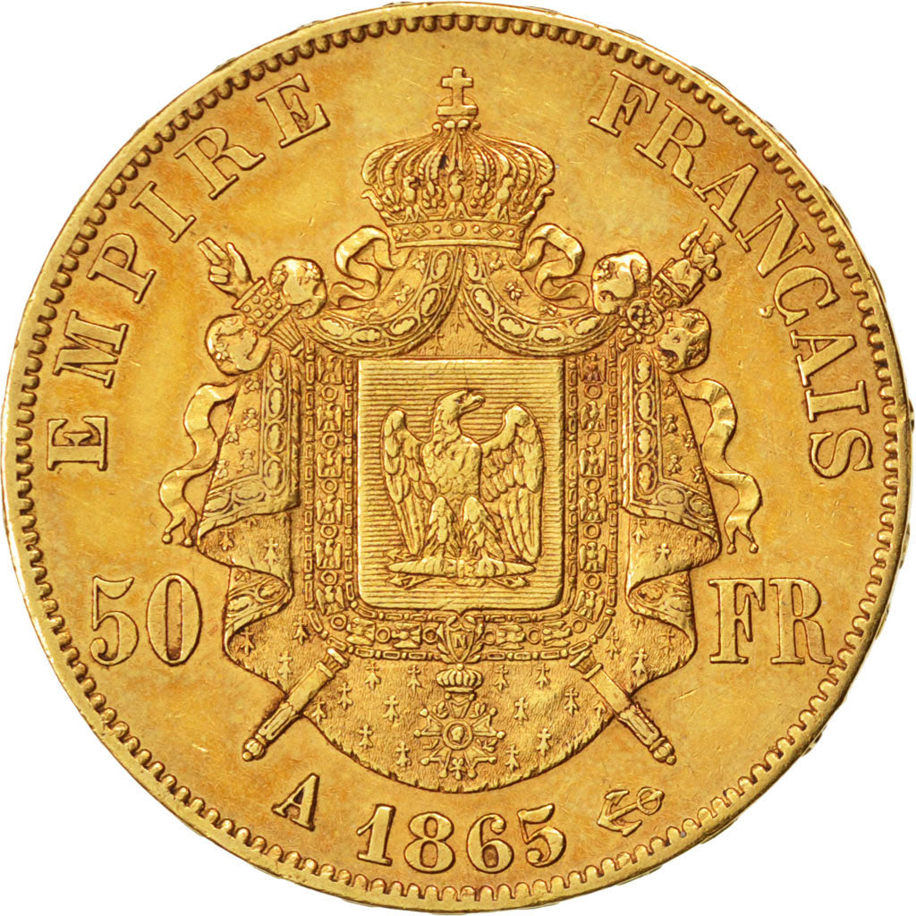 FRANCE, Napoléon III, 50 Francs, 1865, Paris, KM #804.1, AU(50-53), Gold, Gadour