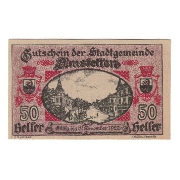 Billet, Autriche, Amstetten N.Ö. Stadtgemeinde, 50 Heller, Texte, 1920