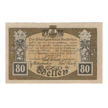 Billet, Autriche, Amstetten N.Ö. Stadtgemeinde, 80 Heller, Texte, 1920