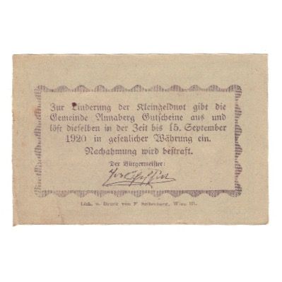 Banknote, Austria, Annaberg N.Ö. Gemeinde, 10 Heller, Texte, 1920, 1920-09-15