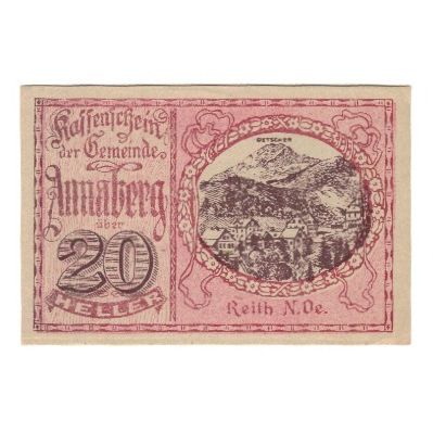 Billet, Autriche, Annaberg N.Ö. Gemeinde, 20 Heller, Texte, 1920, 1920-09-15
