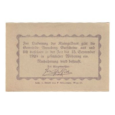 Billet, Autriche, Annaberg N.Ö. Gemeinde, 20 Heller, Texte, 1920, 1920-09-15