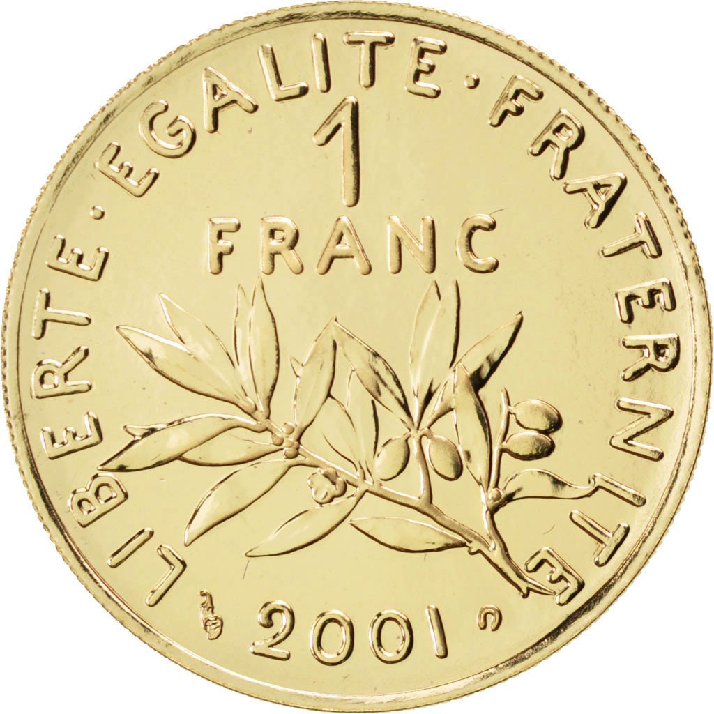 FRANCE, Semeuse, Franc, 2001, Paris, KM #925.1a, MS(65-70), Gold, 24, Gadoury...