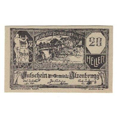 Billet, Autriche, Atzenbrugg N.Ö. Ortsgemeinde, 20 Heller, Texte, 1920