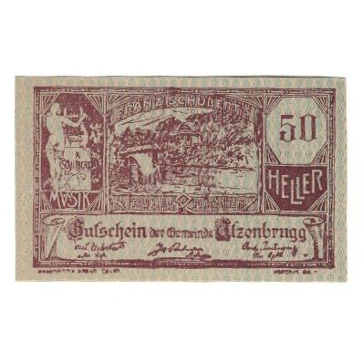 Billet, Autriche, Atzenbrugg N.Ö. Ortsgemeinde, 50 Heller, Texte, 1920