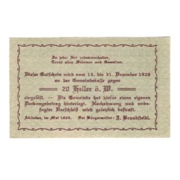 Billet, Autriche, Abstetten N.Ö. Gemeinde, 20 Heller, Texte, 1920, 1920-12-31