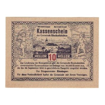Billet, Autriche, Bischofstetten N.Ö. Gemeinde, 10 Heller, valeur faciale