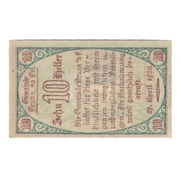 Banknote, Austria, Brunn an der Erlauf Gemeinde, 10 Heller, Texte 2, 1920