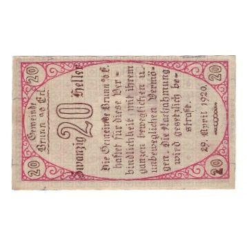 Banknote, Austria, Brunn an der Erlauf Gemeinde, 20 Heller, Texte, 1920
