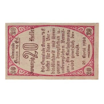 Banknote, Austria, Brunn an der Erlauf Gemeinde, 20 Heller, Texte 2, 1920