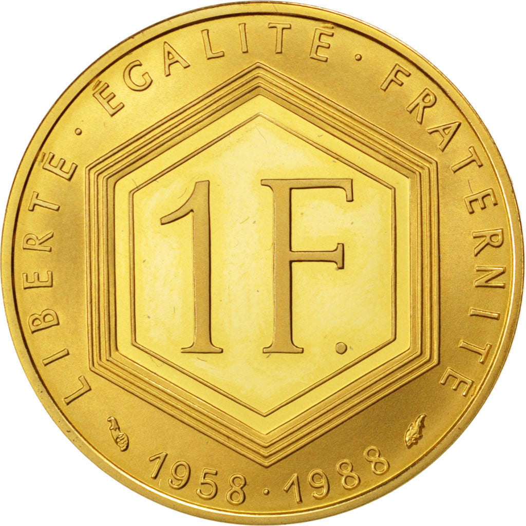 FRANCE, Charles de Gaulle, Franc, 1988, Paris, KM #963, MS(65-70), Nickel, 24,..