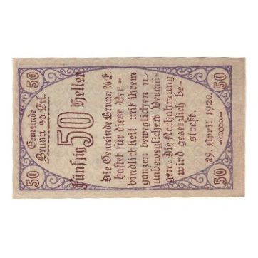 Banknote, Austria, Brunn an der Erlauf Gemeinde, 50 Heller, Texte 2, 1920