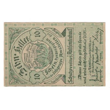 Banknote, Austria, Amstetten Prv. Schutzverein Antisemitenbund Ortsgruppe