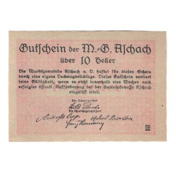 Banknote, Austria, Aschach a. Donau O.Ö. Marktgemeinde, 10 Heller, valeur