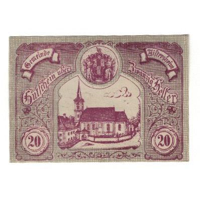Banknote, Austria, Aistersheim O.Ö. Gemeinde, 20 Heller, Eglise, 1921
