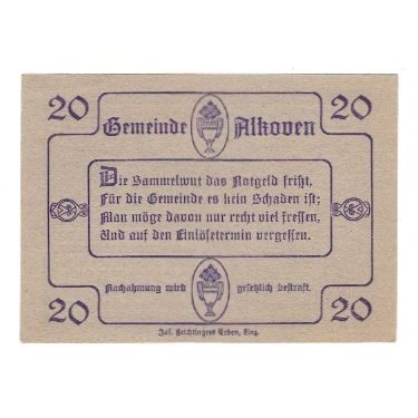 Nota, Áustria, Alkoven O.Ö. Gemeinde, 20 Heller, N.D, 1920, 1920-07-31