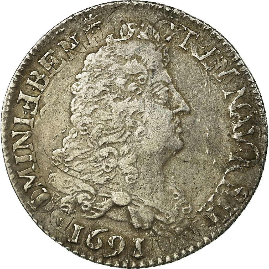 Moneda, Francia, Louis XIV, 1/4 Écu aux 8 L, 1/4 Ecu, 1691, Paris, MBC, Plata