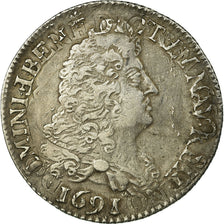 Moneda, Francia, Louis XIV, 1/4 Écu aux 8 L, 1/4 Ecu, 1691, Paris, MBC, Plata