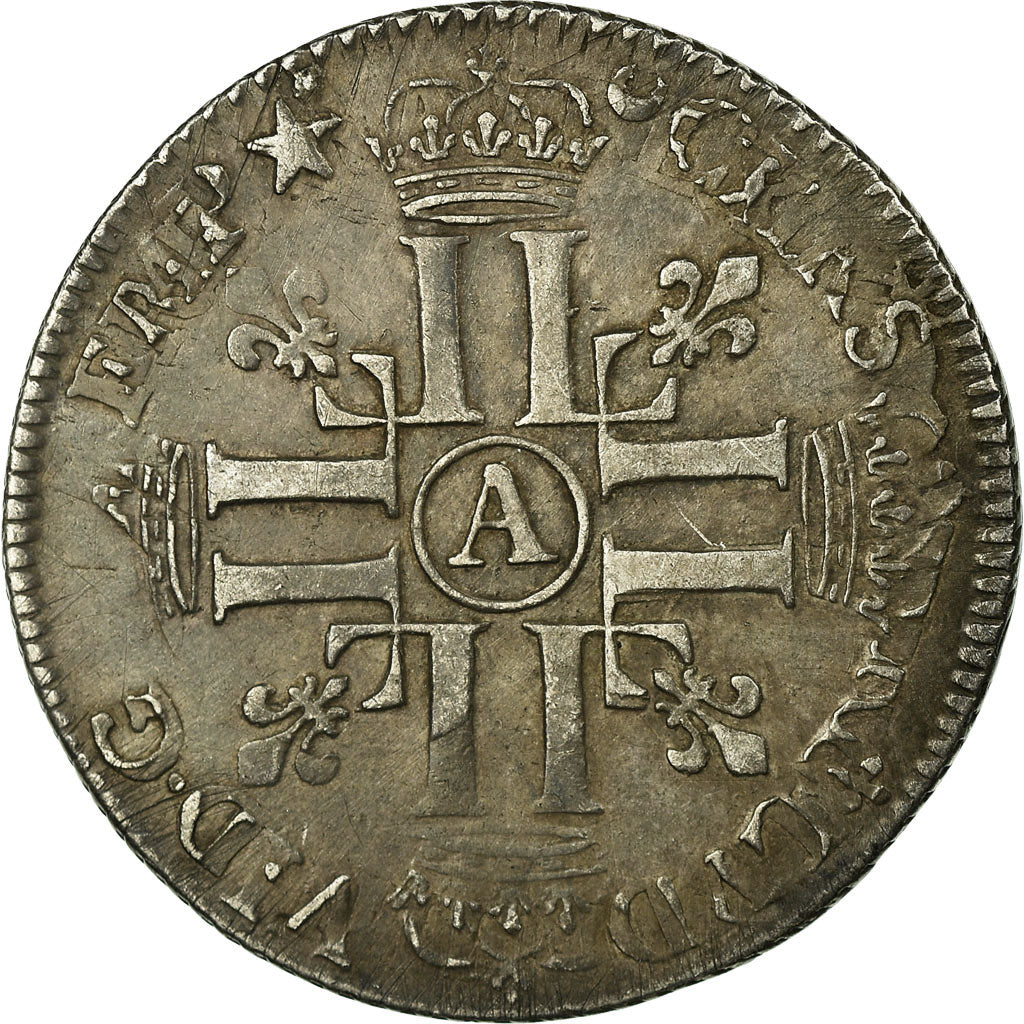 Moneda, Francia, Louis XIV, 1/4 Écu aux 8 L, 1/4 Ecu, 1691, Paris, MBC, Plata