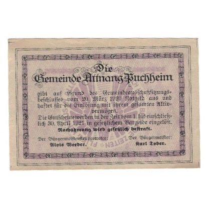 Billet, Autriche, Attnang-Puchheim O.Ö. Gemeinde, 50 Heller, Texte, 1921