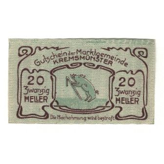 Banknote, Austria, Kremsmünster O.Ö. Marktgemeinde, 20 Heller, cochon, 1920