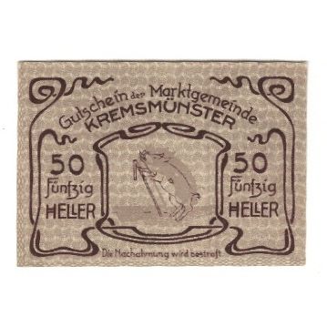 Geldschein, Österreich, Kremsmünster O.Ö. Marktgemeinde, 50 Heller, cochon