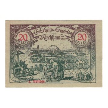 Geldschein, Österreich, Kirchham O.Ö. Marktgemeinde, 20 Heller, Texte, 1920