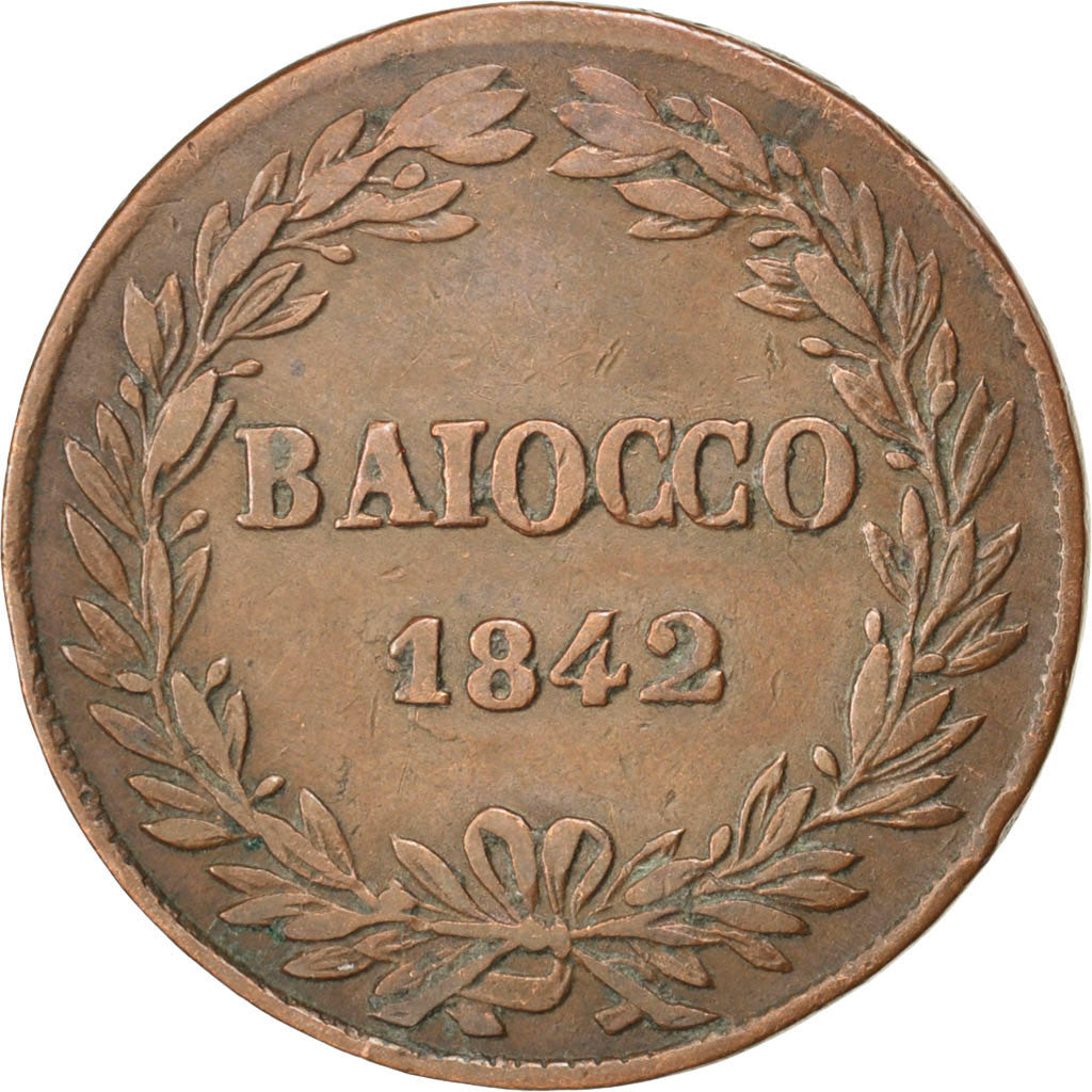 Coin, ITALIAN STATES, PAPAL STATES, Gregory XVI, Baiocco, 1842, Roma, EF(40-45)