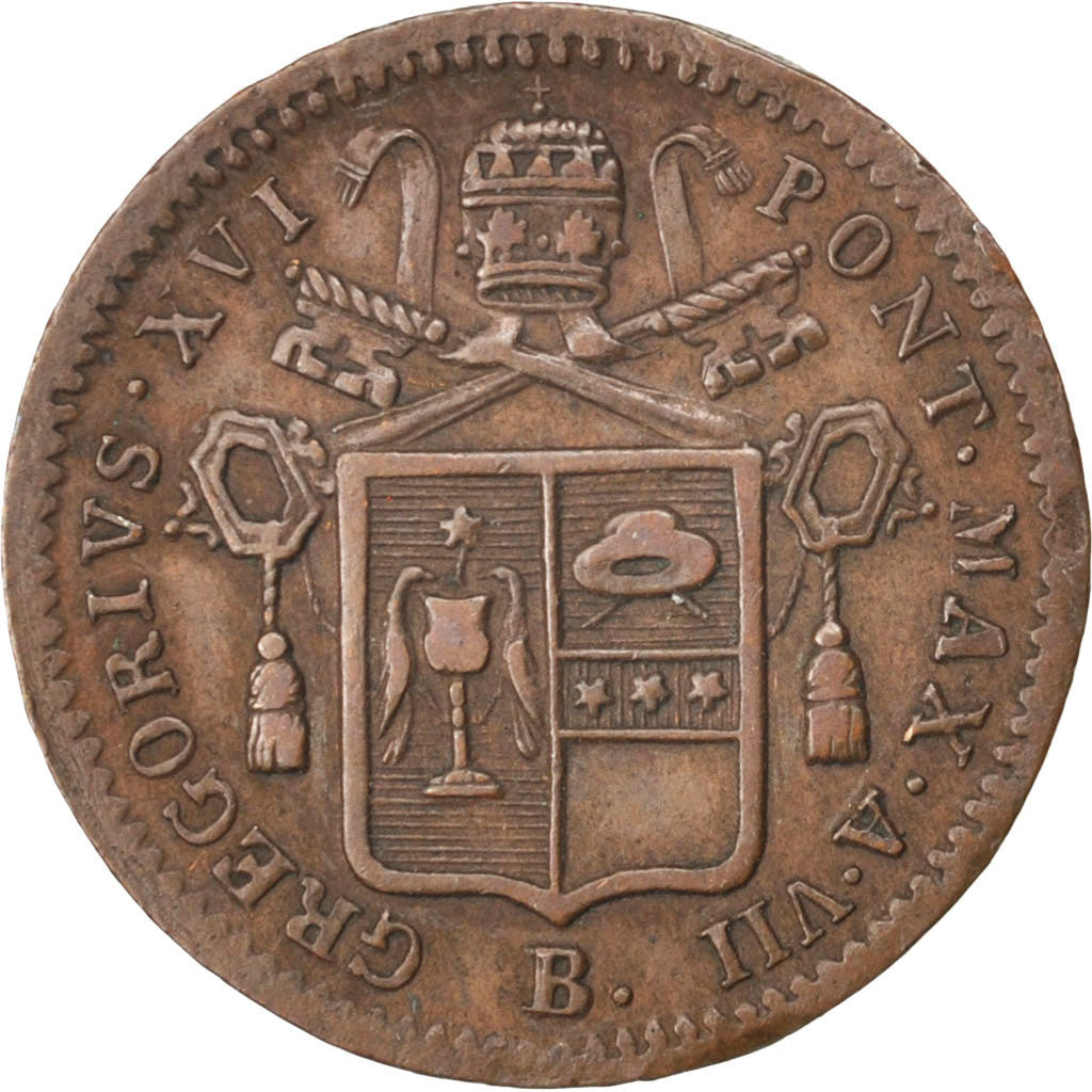 ITALIAN STATES, Mezzo (1/2) Baiocco, 1837, Bologne, KM #1319, AU(50-53),...
