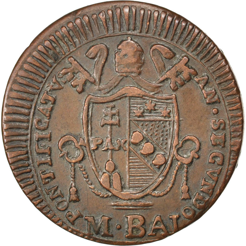 Coin, ITALIAN STATES, PAPAL STATES, Pius VII, Mezzo (1/2) Baiocco, 1802