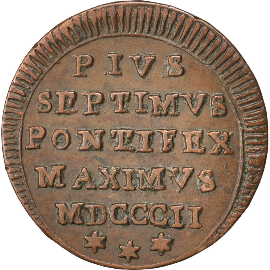 Coin, ITALIAN STATES, PAPAL STATES, Pius VII, Mezzo (1/2) Baiocco, 1802