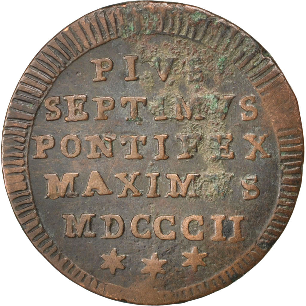 STATI ITALIANI, PAPAL STATES, Pius VII, Mezzo (1/2) Baiocco, 1802, BB, Rame,...