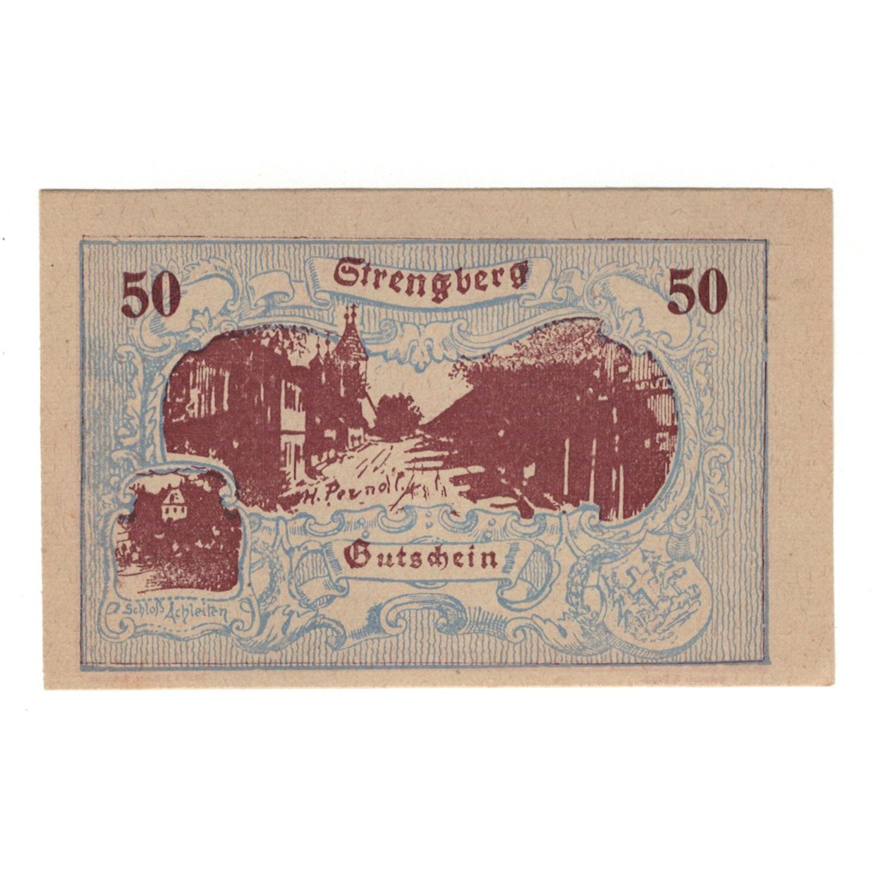Geldschein, Österreich, Strengberg N.Ö. Gemeinde, 50 Heller, Texte, 1920