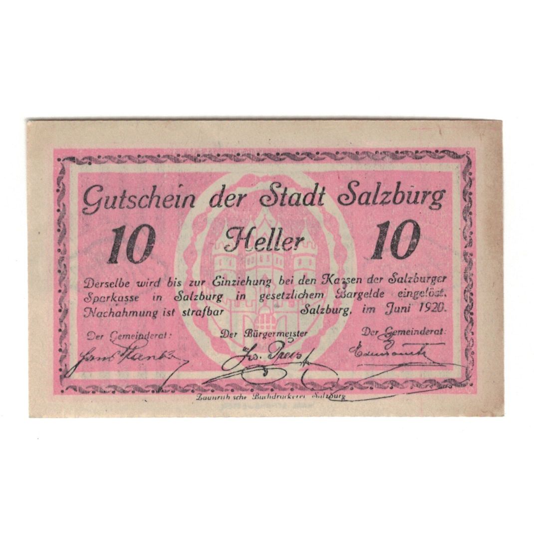 Banconote, Austria, Salzburg Sbg. Stadt, 10 Heller, batiment 1, 1920, SPL-