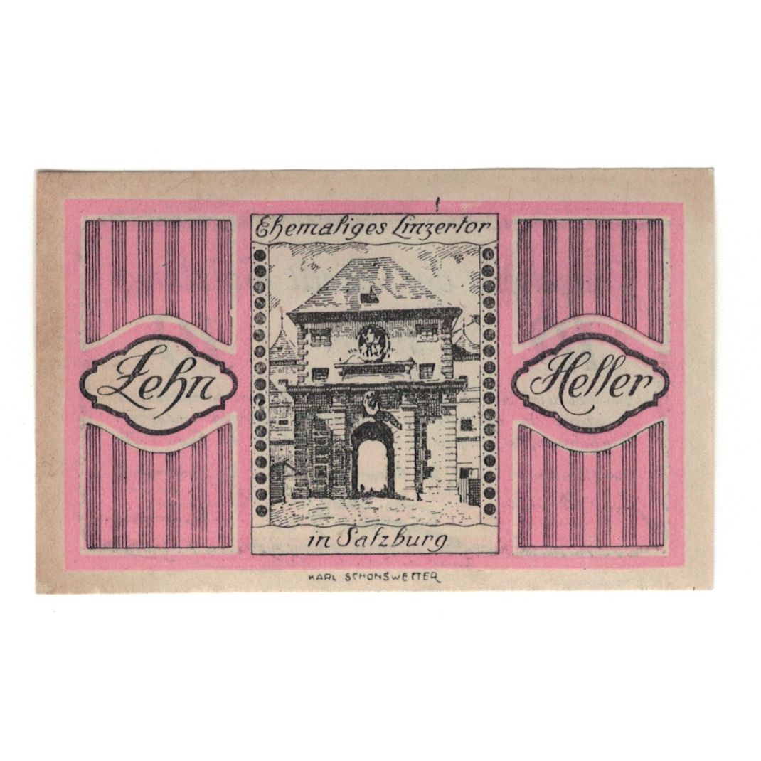 Banconote, Austria, Salzburg Sbg. Stadt, 10 Heller, batiment 1, 1920, SPL-