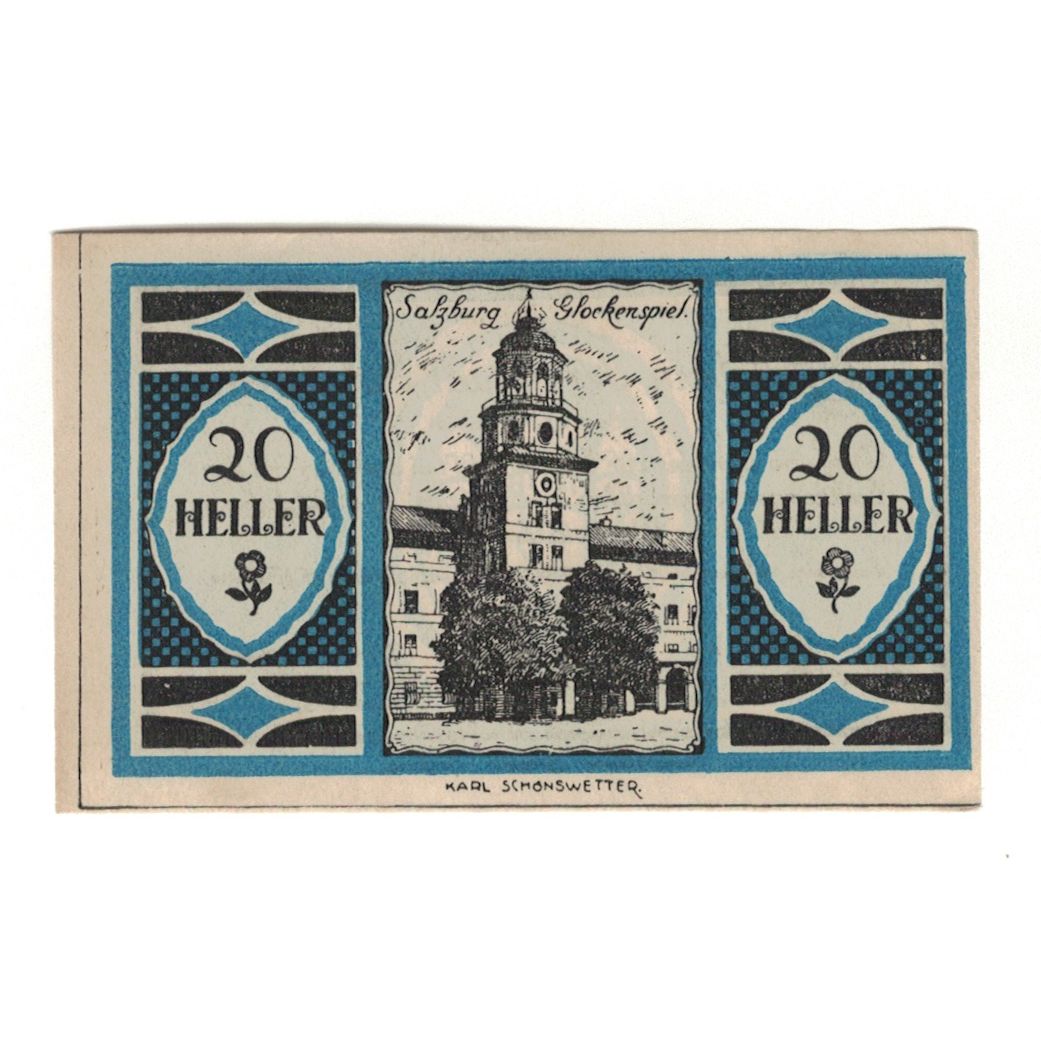 Banknote, Austria, Salzburg Sbg. Stadt, 20 Heller, batiment 1, 1920, AU(55-58)