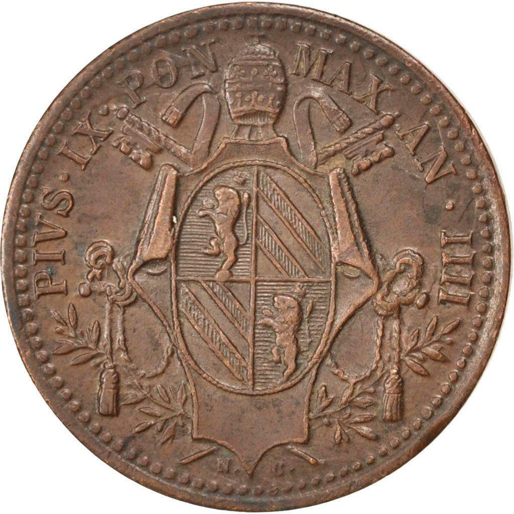 Coin, ITALIAN STATES, PAPAL STATES, Pius IX, Mezzo (1/2) Baiocco, 1849, Roma