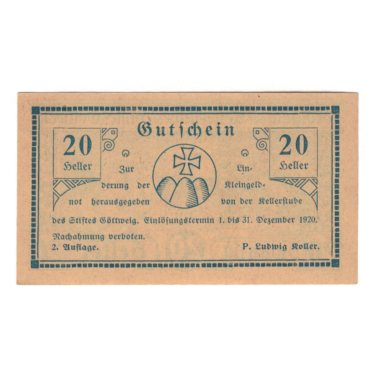Banconote, Austria, Göttweig N.Ö. Prv. Kellerstube Göttweig, 20 Heller