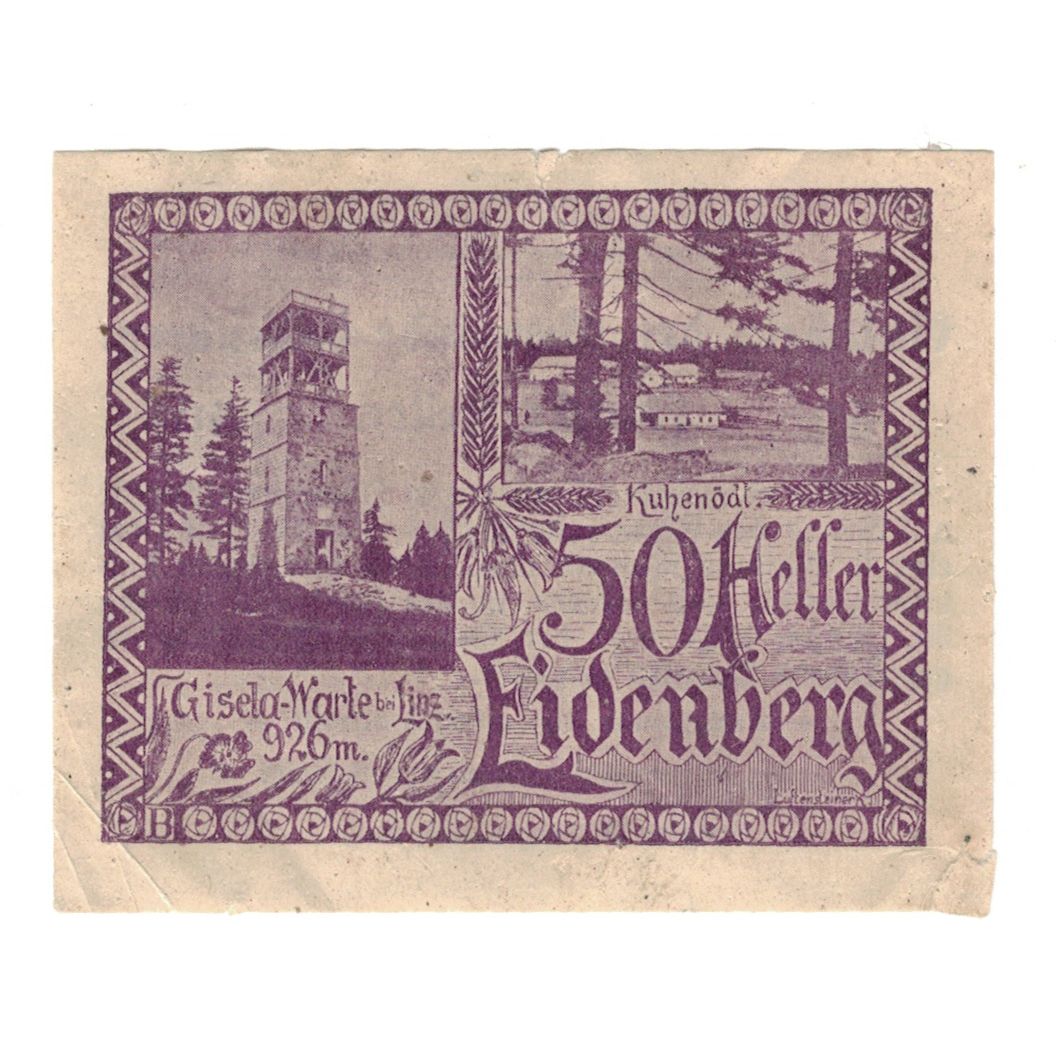 Biljet, Oostenrijk, Eidenberg O.Ö. Gemeinde, 50 Heller, Texte, 1920