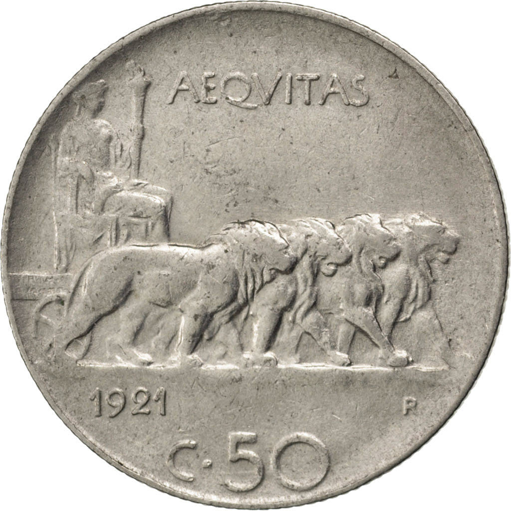 ITALY, 50 Centesimi, 1921, Rome, KM #61.2, EF(40-45), Nickel, 24, 5.90