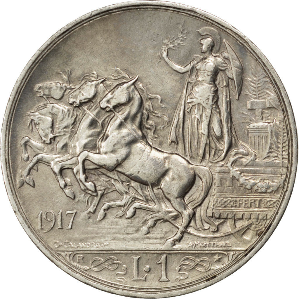 Coin, Italy, Vittorio Emanuele III, Lira, 1917, Rome, AU(50-53), Silver, KM:57