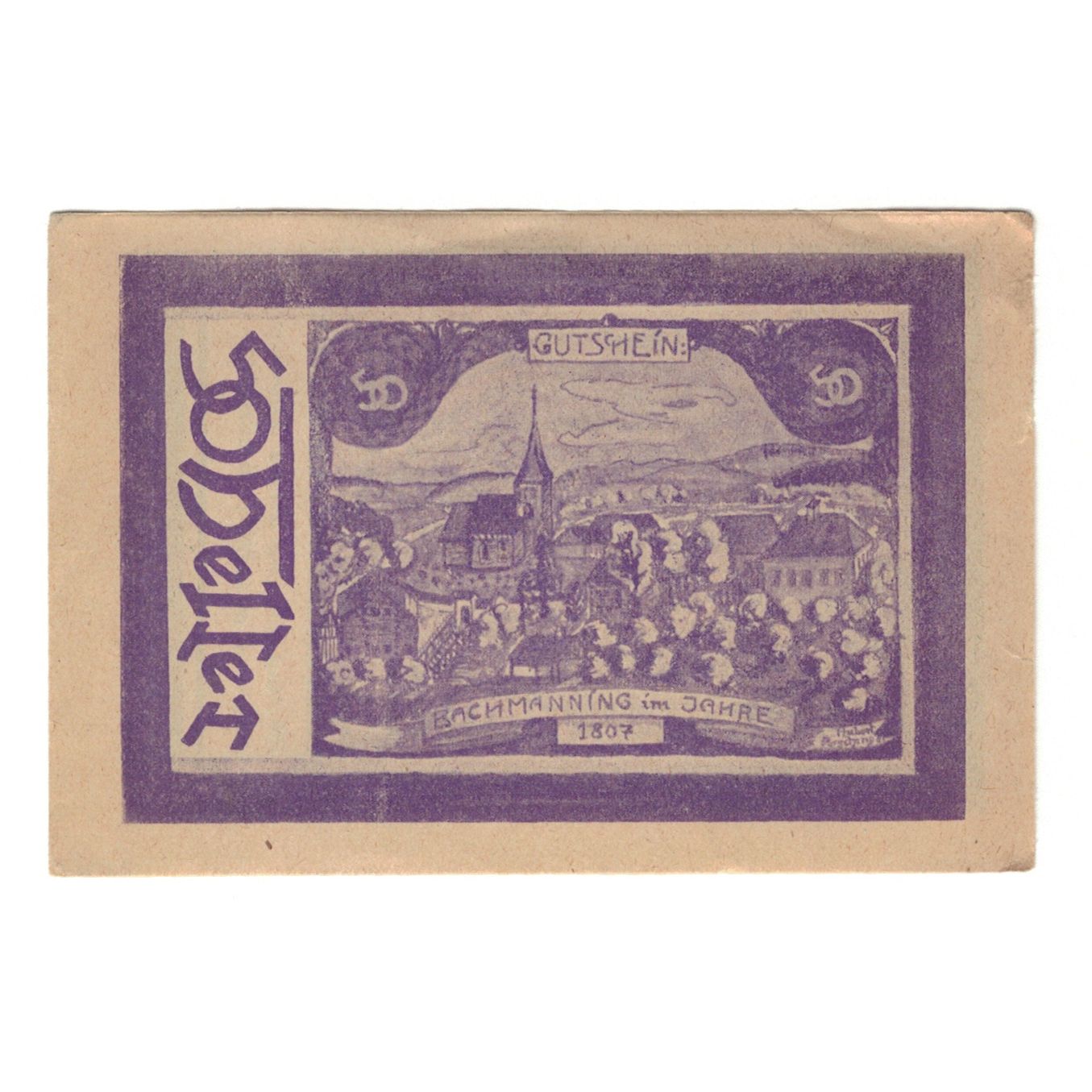 Biljet, Oostenrijk, Bachmanning O.Ö. Gemeinde, 50 Heller, paysage, 1921