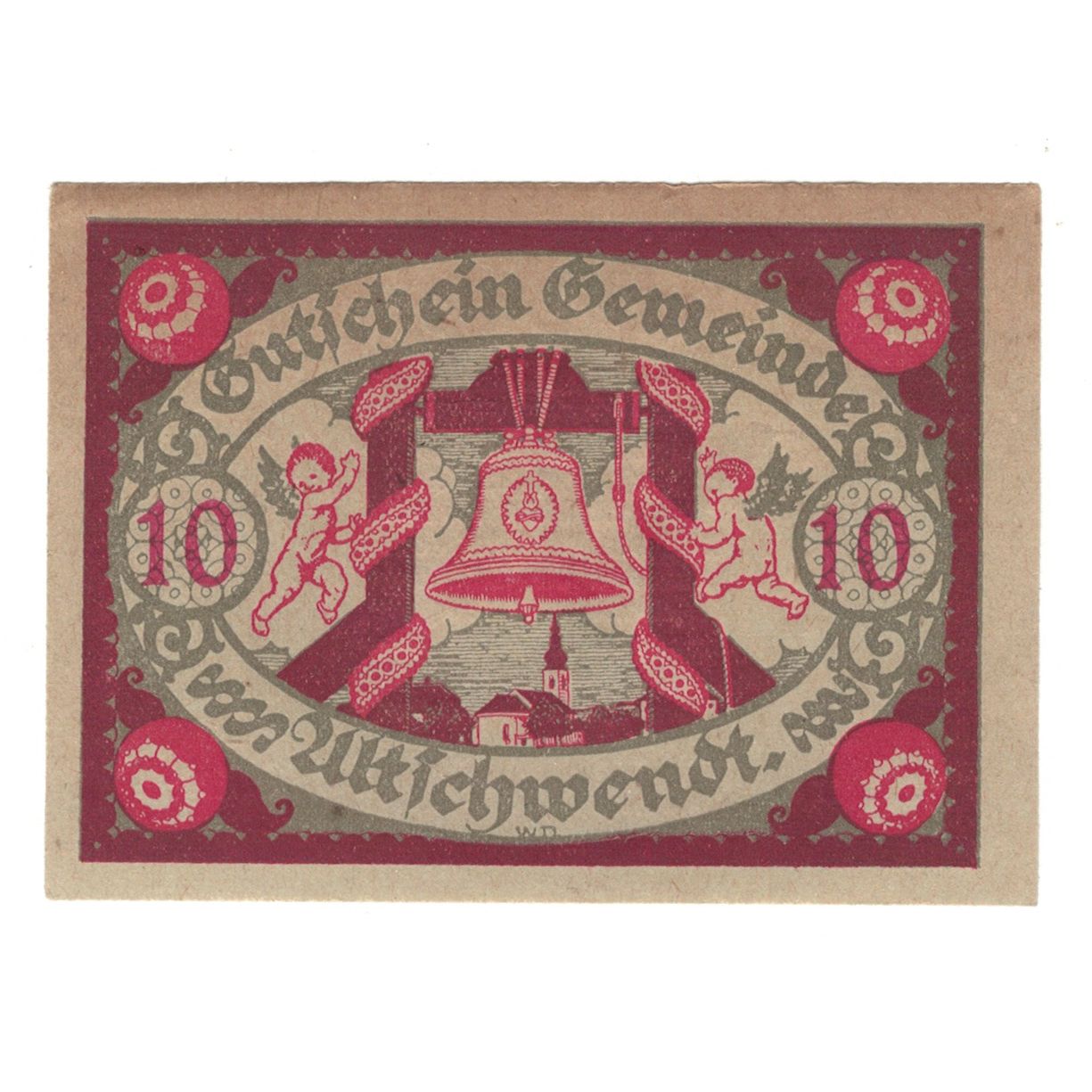 Biljet, Oostenrijk, Altschwendt O.Ö. Gemeinde, 10 Heller, cloche, 1920